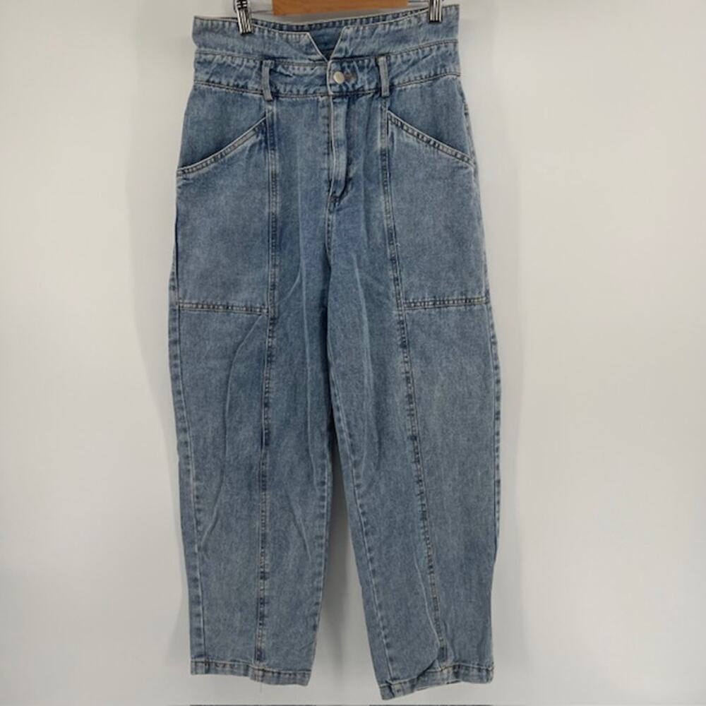 Le Lis Denim Jeans Womens M Tapered Paperbag Deep Pockets Relaxed Grunge Cotton